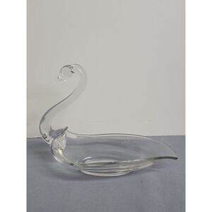 VTG Hand Blown Bowl Clear Art Glass Figure Swan